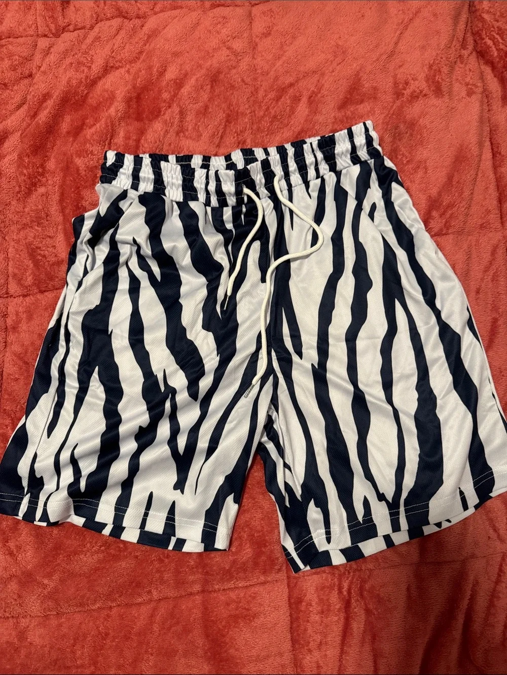 Men's Black & White Zebra-Print Swim Shorts